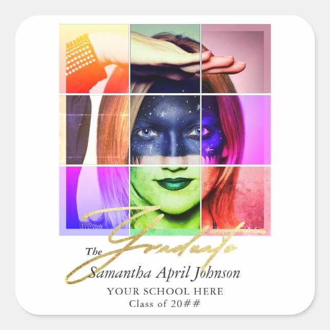 Magazine Pop Art Retro Moderner Abschluss Foto Quadratischer Aufkleber (Vorderseite)