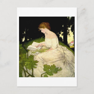 Magazinillustration einer lesenden Frau Postkarte