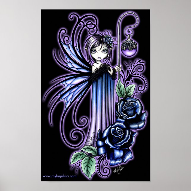 "Magdalene" Gothic Blue Rose Fee Posters Poster (Vorne)