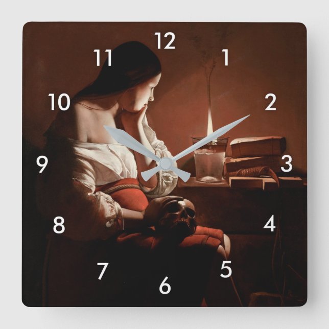 Magdalene mit der Rauchflame, La Tour Quadratische Wanduhr (Vorderseite)
