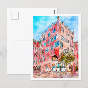 Magdeburg Deutschland Berühmter Reiseort Wasserfar Postkarte