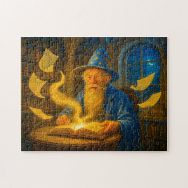 Mage reading spellbook in oil painting puzzle (Horizontal)
