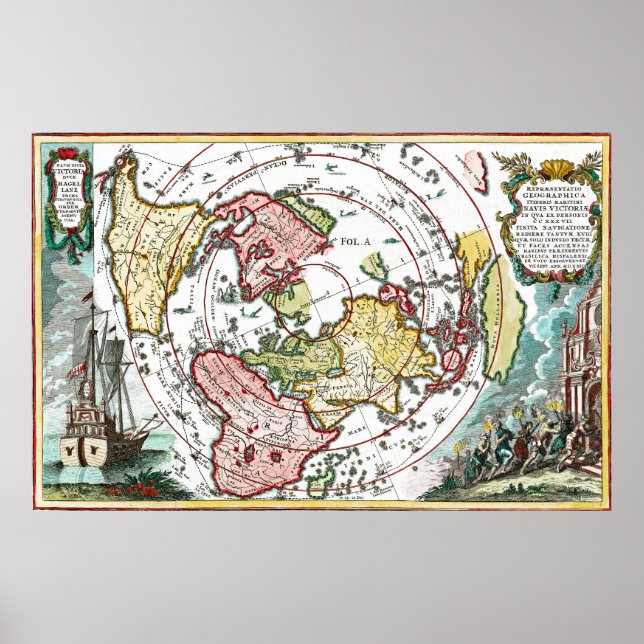 Magellan Journey Flat Earth Map Poster (Vorne)