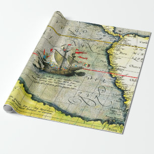 Magellans Schiff Victoria, Antike Karte Pazifische Geschenkpapier