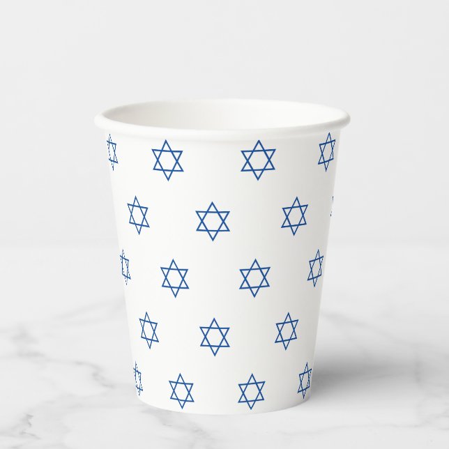 Magen David blau-weiße Muster Hanukkah Pappbecher (Vorderseite)