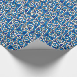 Magen David Swirl Blue und Silver Mosaic Geschenkpapier