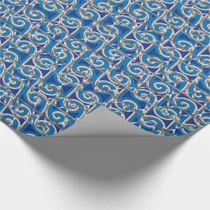 Magen David Swirl Blue und Silver Mosaic Geschenkpapier