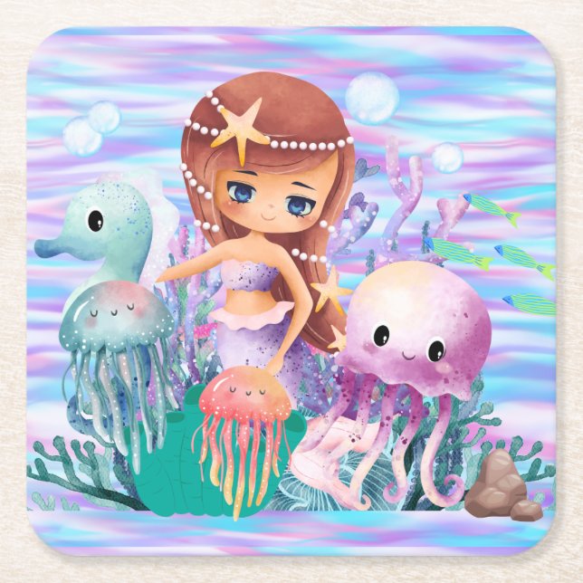 Magenmädchen mit einem Stern im Haar, der im Oce s Rechteckiger Pappuntersetzer (Vorderseite)