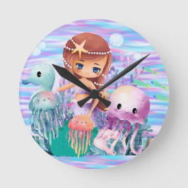 Magenmädchen mit einem Stern im Haar, der im Oce s Runde Wanduhr