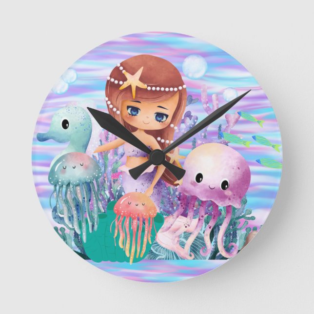 Magenmädchen mit einem Stern im Haar, der im Oce s Runde Wanduhr (Vorderseite)