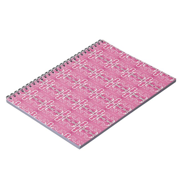 Magenta abstraktes handgeschnitztes Blockdruck-Tag Notizblock (Linke Seite)