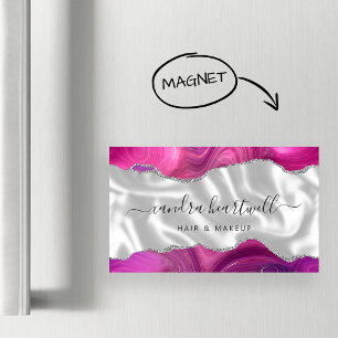 Magenta Achat Silber Glitter Luxus Magnetische Visitenkarte