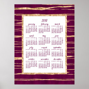 Magenta and Gold Foil Annual 2017 Calendar Poster