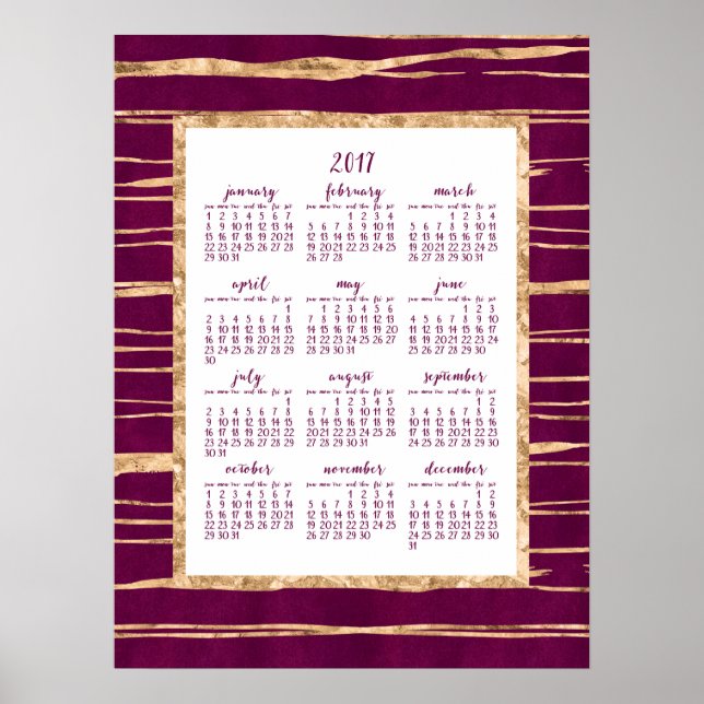 Magenta and Gold Foil Annual 2017 Calendar Poster (Vorne)