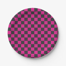 Magenta and smoke checkerboard pattern pappteller