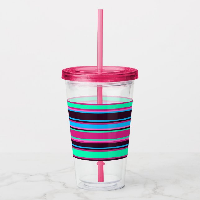 Magenta, Aqua & Blue Striped Acrylic Tumbler Acryltrinkbecher (Vorderseite)