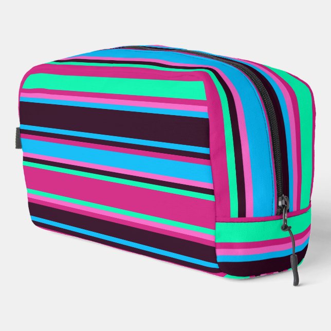 Magenta, Aqua & Blue Striping Toilettenbeutel Waschbeutel (Rechte Ecke)