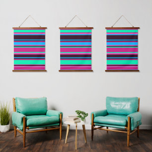 Magenta, Aqua & Blue Triple Wall Tapestes Set Wandteppich Mit Holzrahmen