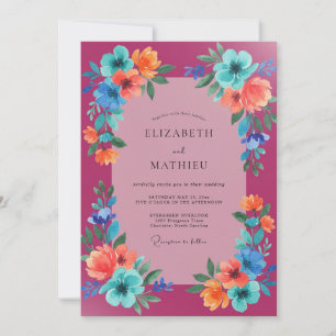 Magenta Aqua Wildflower-Hochzeit Einladung