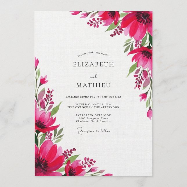 Magenta Artistic Bloom Wedding Einladung (Vorderseite)