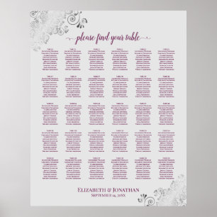 Magenta auf Grau 30 Tabelle Hochzeitstabelle Poster