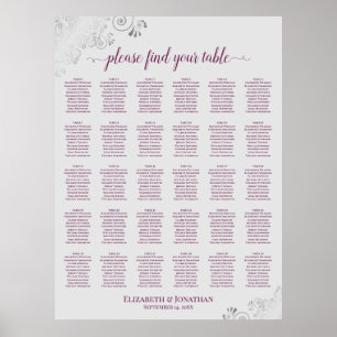 Magenta auf Grau 30 Tisch Hochzeit Sitzordnung Poster