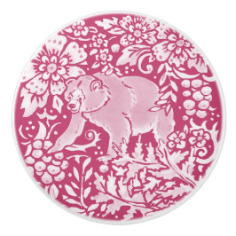 Magenta Bear Floral Forest Woodland Burgund Keramikknauf