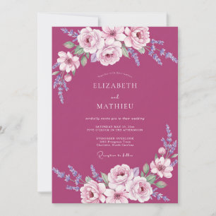 Magenta bemalte Hochzeit mit Blättern Einladung