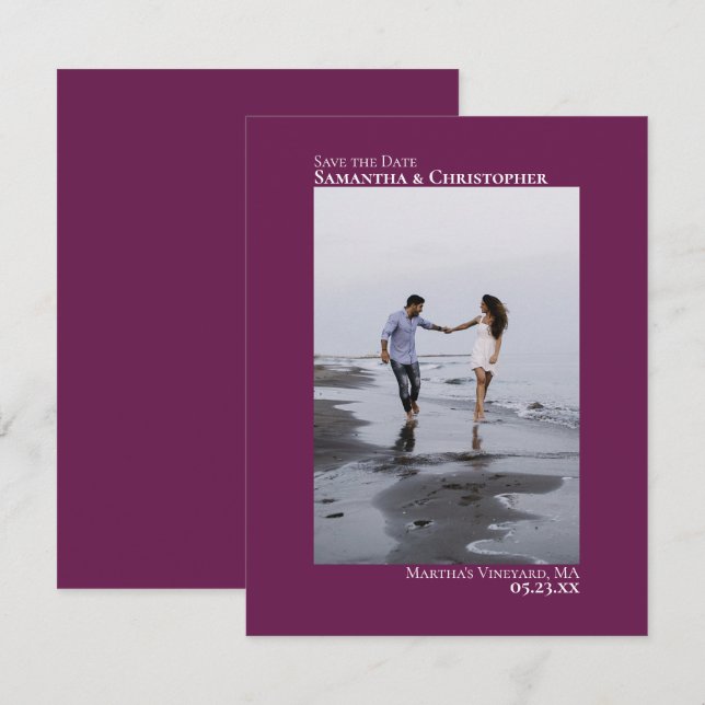 Magenta Berry Vertical Foto Minimalistisch Wedding Save The Date (Vorne/Hinten)