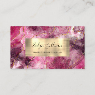 Magenta Black Watercolor Gold Veins Business Card Visitenkarte