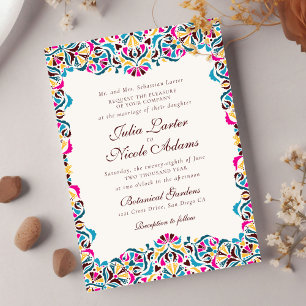 Magenta Blau Gelbe Whimsical Florale Hochzeit Einladung