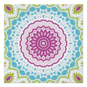 Magenta Blau und Grün Mandala Muster Poster