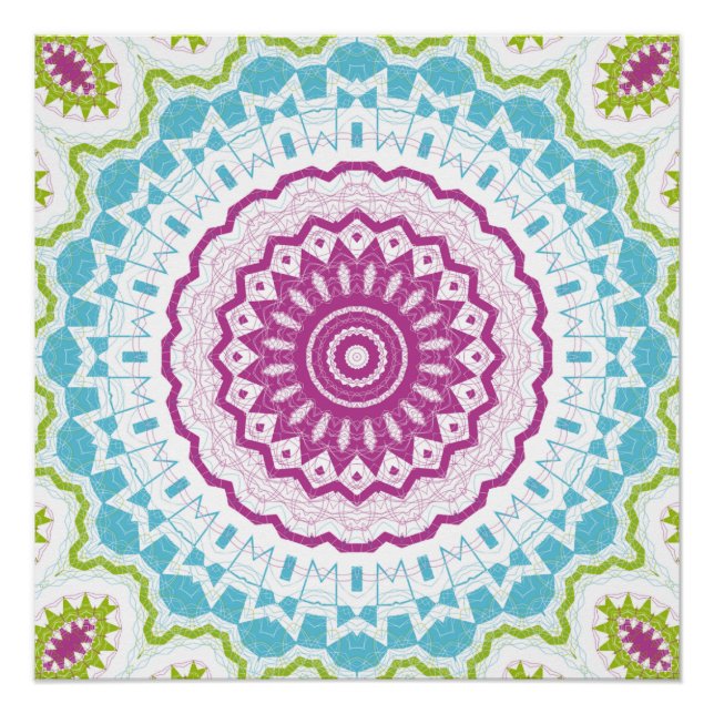 Magenta Blau und Grün Mandala Muster Poster (Vorderseite)