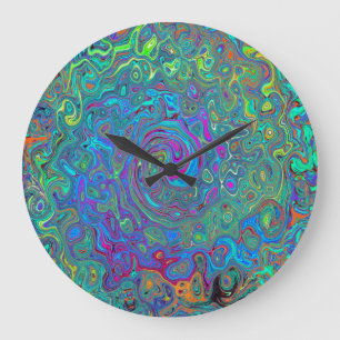 Magenta, Blau und Meeresschaum Grün Retro-Swirbel Große Wanduhr