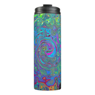 Magenta, Blau und Meeresschaum Grün Retro-Swirbel Thermosbecher