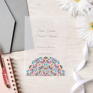 Magenta Blau Whimsical Floral Mandala Hochzeit