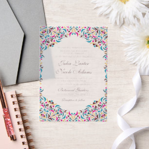 Magenta Blau Whimsical Floral Mandala Hochzeit