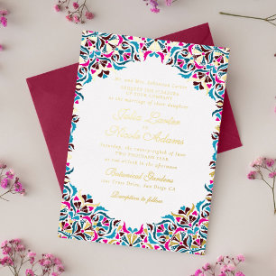 Magenta Blau Whimsical Florales Mandala-Hochzeit Folieneinladung