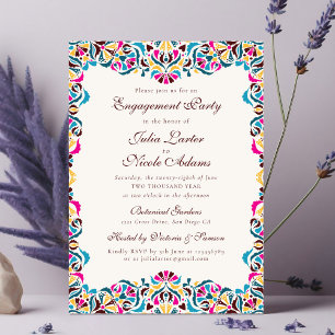 Magenta Blaue Whimsical Blumen Hochzeitsfeier Einladung