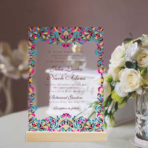 Magenta Blaue Whimsical Floral Mandala Hochzeit Acryleinladungen