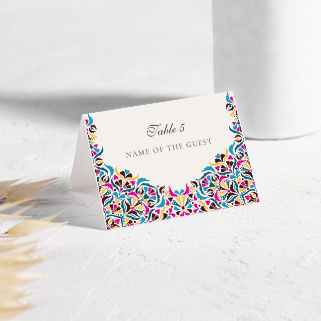 Magenta Blaue Whimsical Florale Hochzeitsplatzkart Tischnummer (Von Creator hochgeladen)