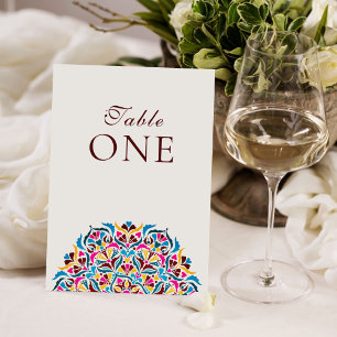 Magenta Blaue Whimsical Florale Hochzeitstisch-Num Einladung