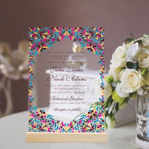 Magenta Blaue Whimsical Florale Mandala Hochzeit Acryleinladungen