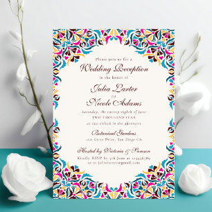 Magenta Blaue Whimsical Florale Mandala Hochzeit Einladung