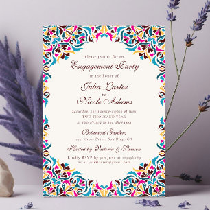 Magenta Blaue Whimsical Florale Verlobungsparty Einladung