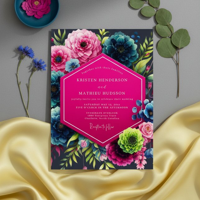 Magenta Bloom Moody Wedding Einladung (Von Creator hochgeladen)