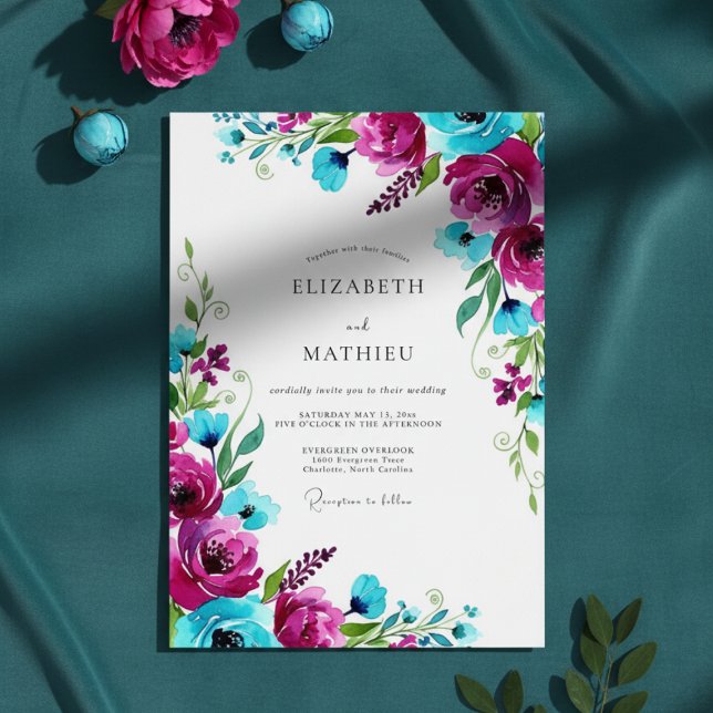 Magenta Bloom Splash Hochzeit Einladung (Von Creator hochgeladen)