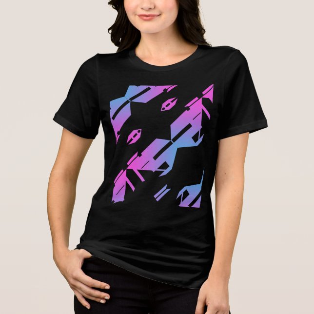 Magenta Blue Diagonal Tropical Art Design Tri-Blend Shirt (Vorderseite)