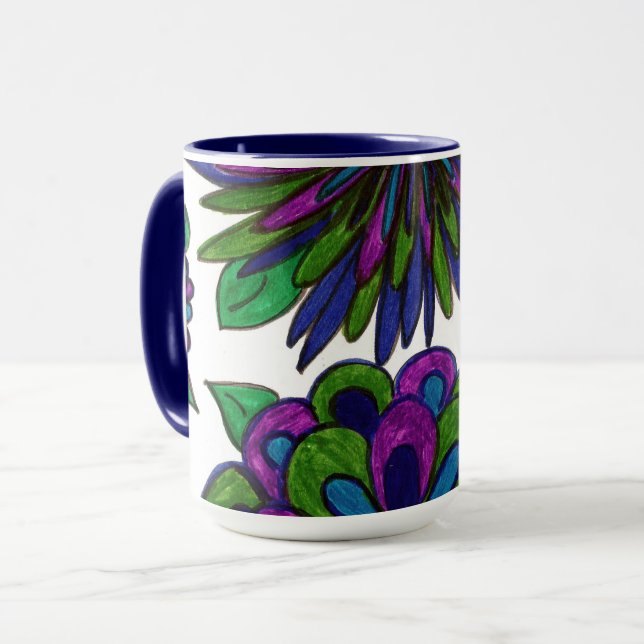 Magenta Blue Flowers Tasse (Vorderseite Links)