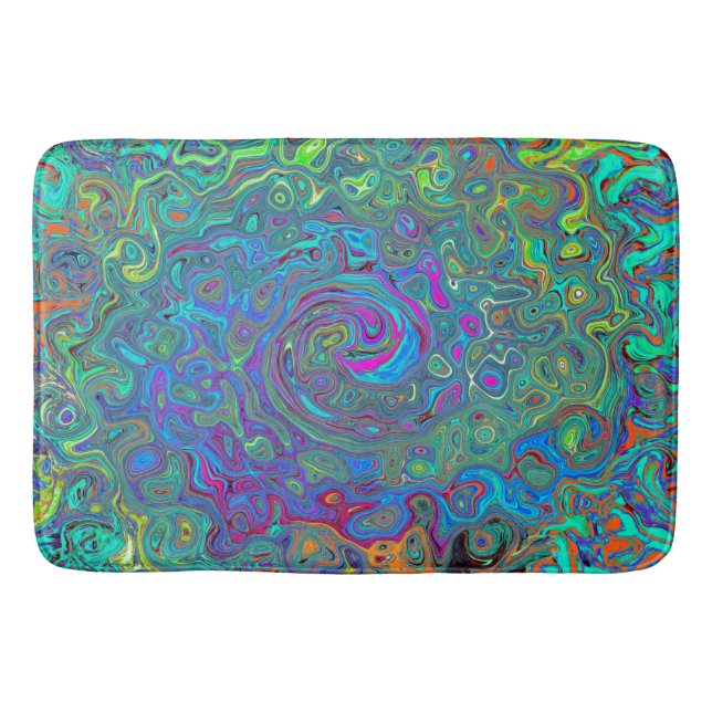 Magenta, Blue und Sea Foam Green Retro Swirl Badematte (Vorderseite)